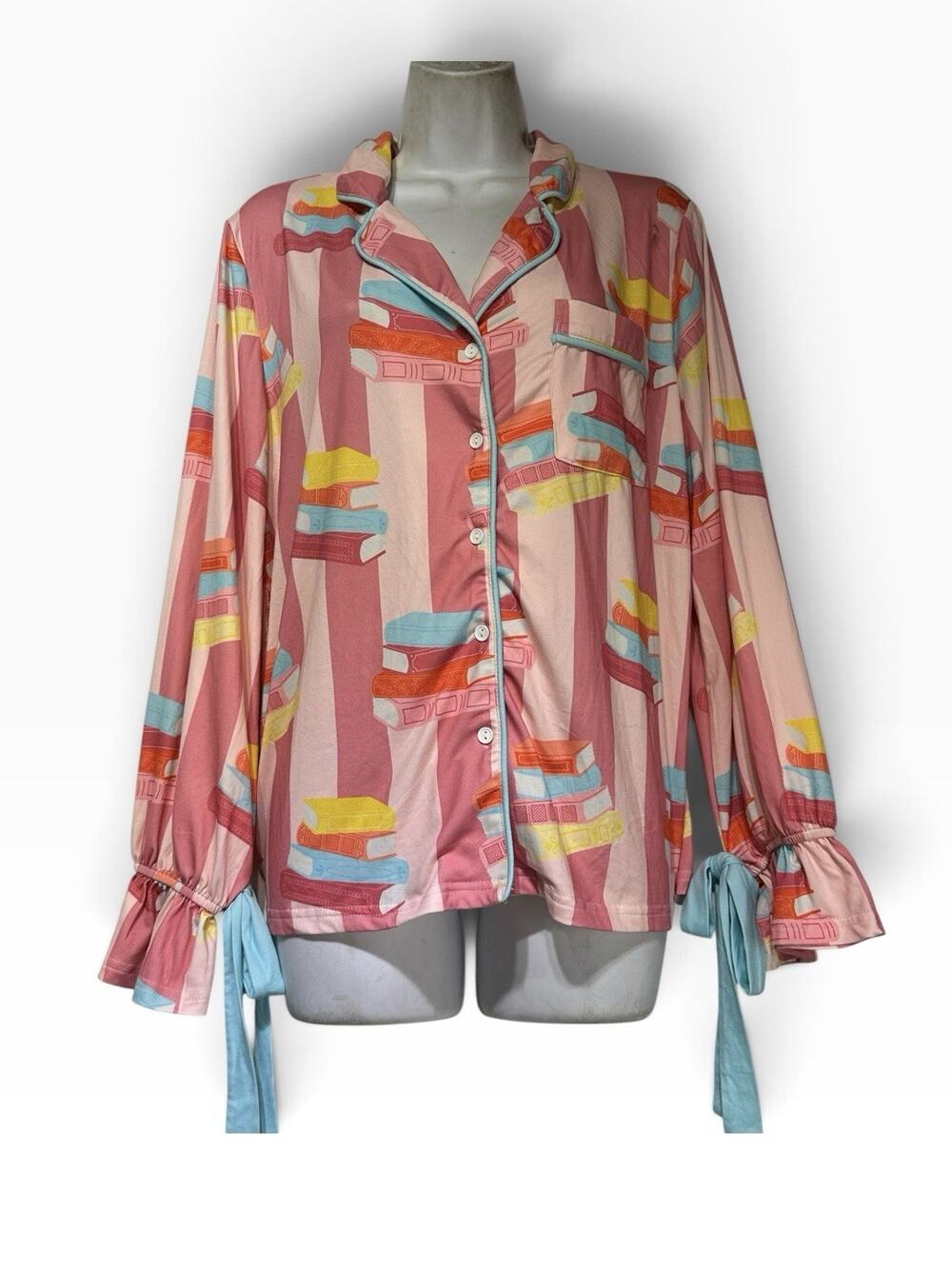 kirkland’s bookish pajama top Bow Tie Sleeves Size L
